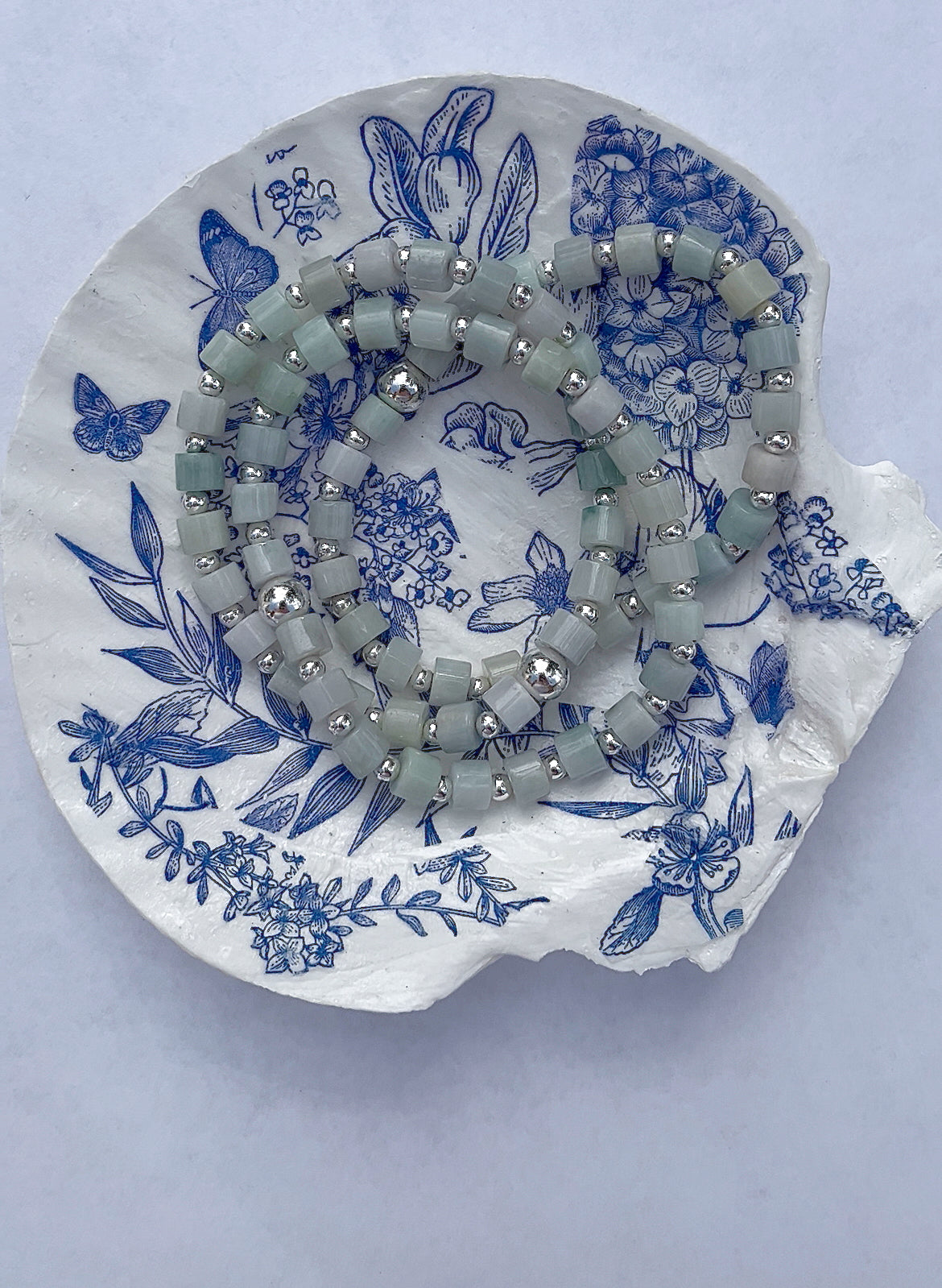 Icy jade and silver hematite