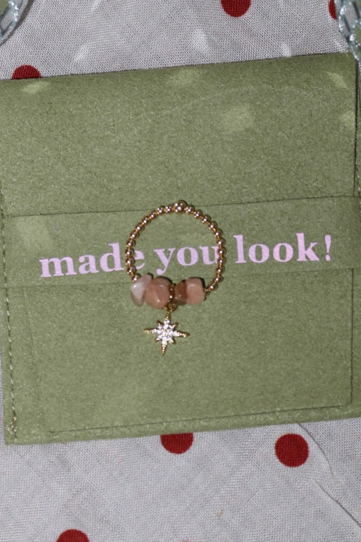 Sunstone Star - Natural gemstone goldfilled charm ring