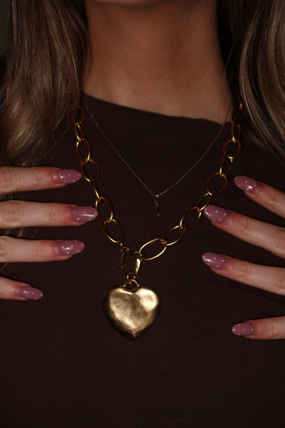 The Nina - Large Heart Pendant Chain Toggle Clasp Necklace