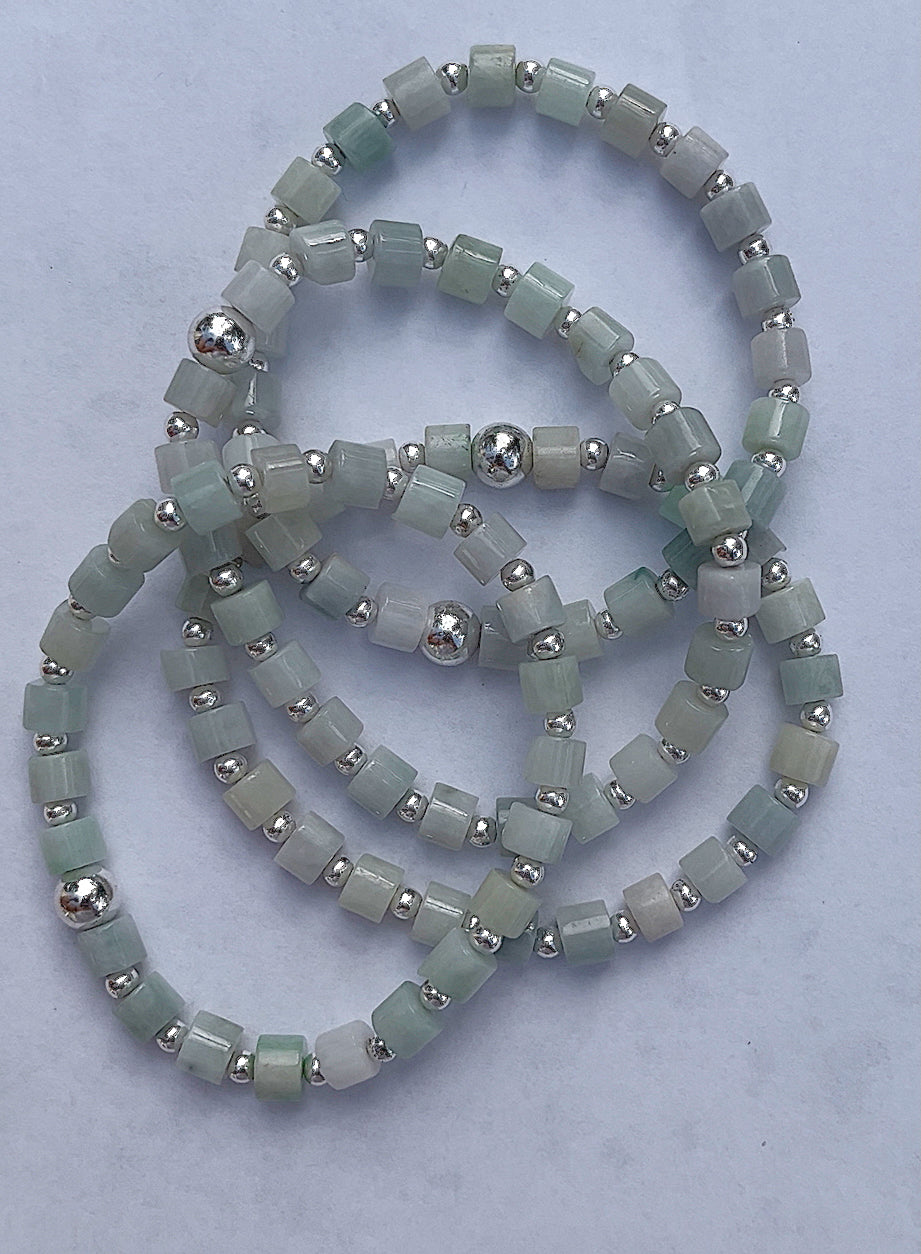 Icy jade and silver hematite