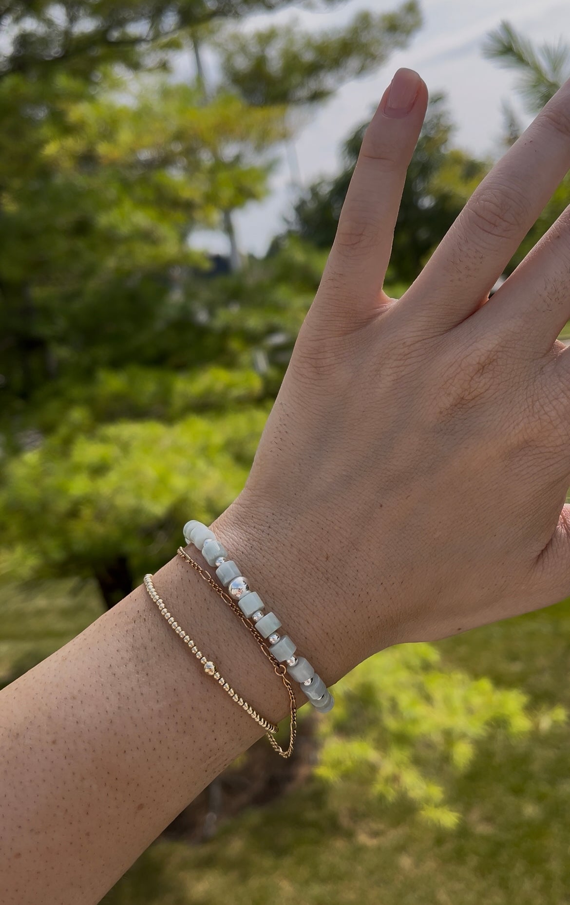 Icy jade and silver hematite