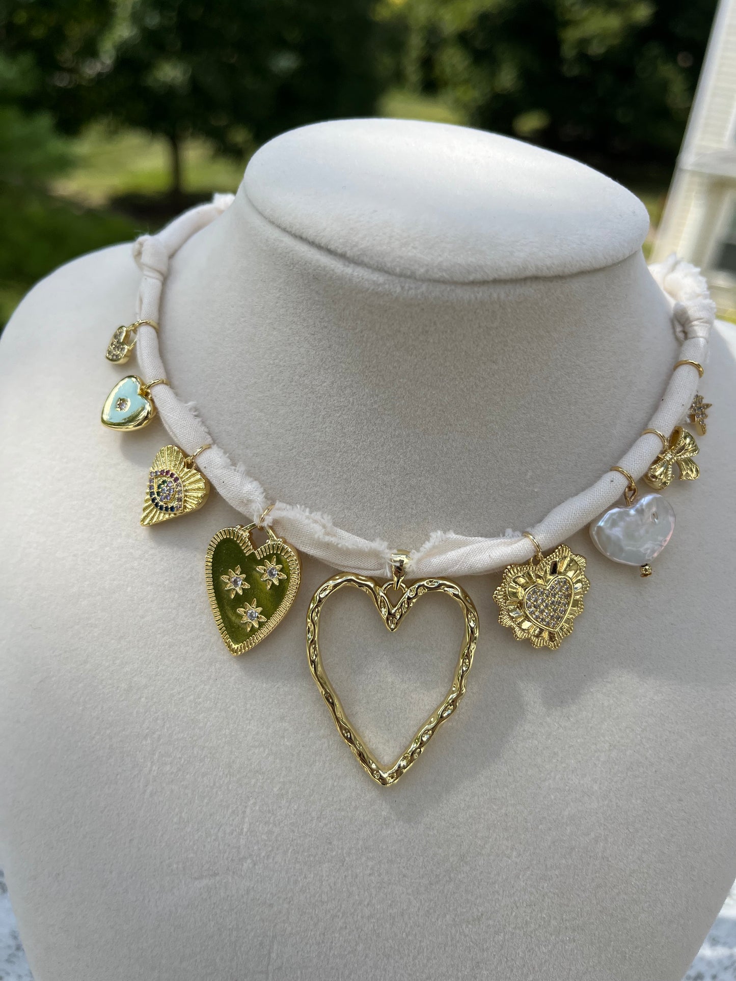 vintage hearts charm necklace