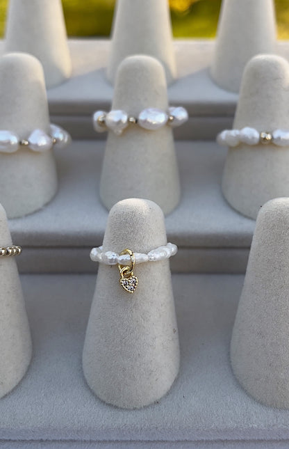 Rice pearl heart charm ring