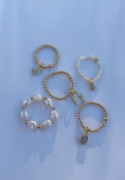 Rice pearl heart charm ring