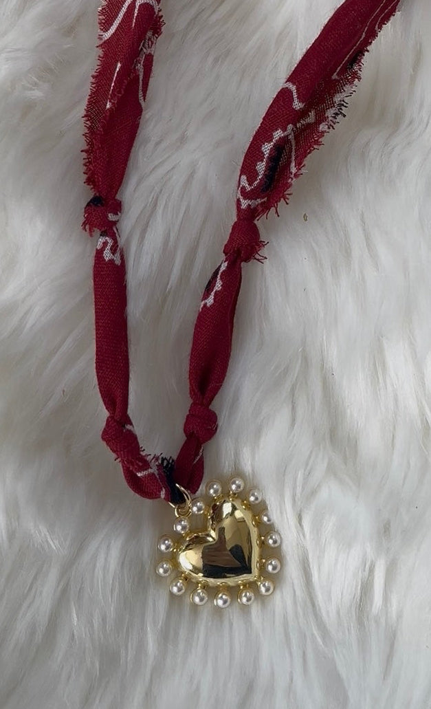 Burgundy + pearl heart necklace