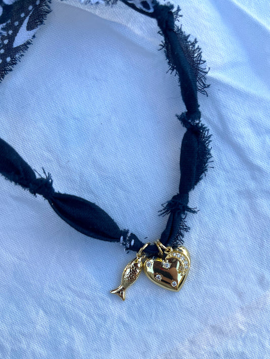 Navy heart charm cluster