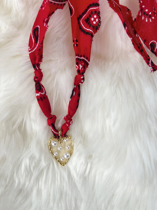 Red + pearl heart necklace