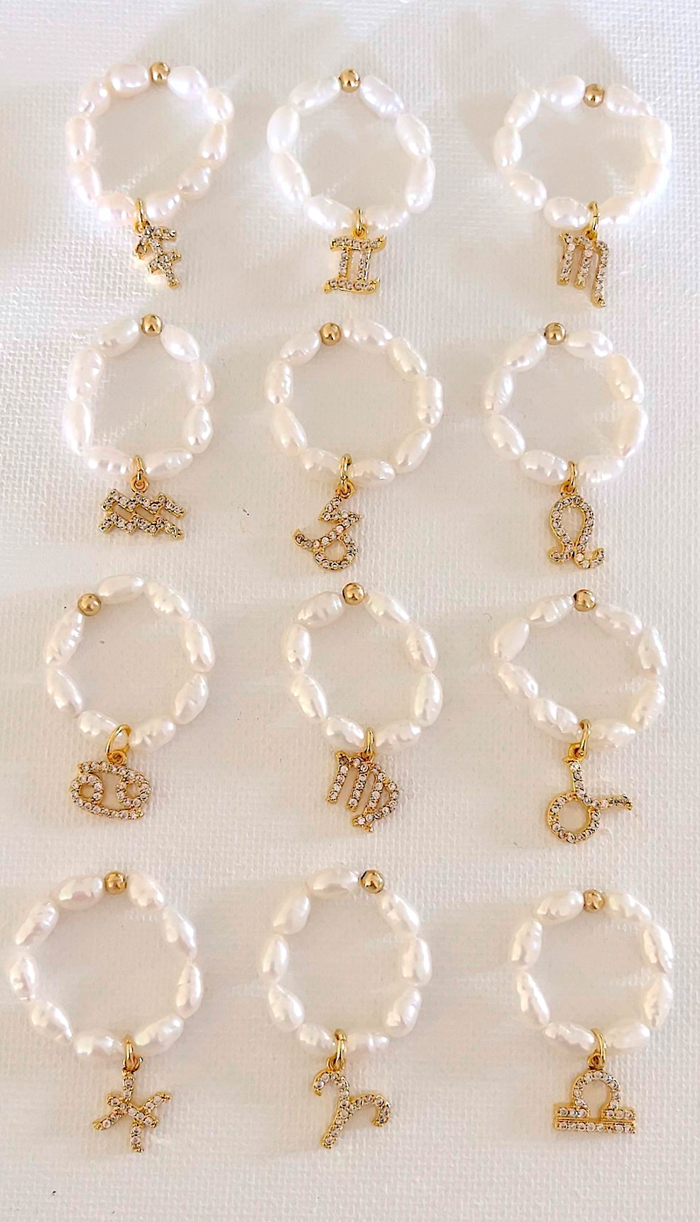Zodiac pearl charm ring