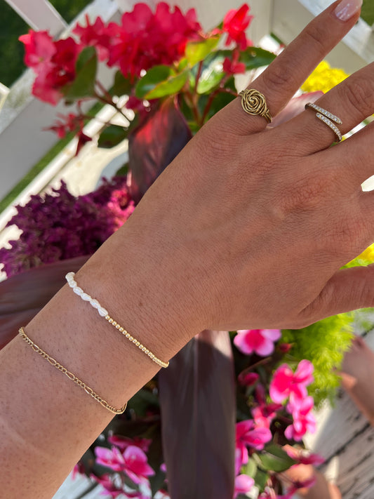 2mm gold + rice pearl bracelet