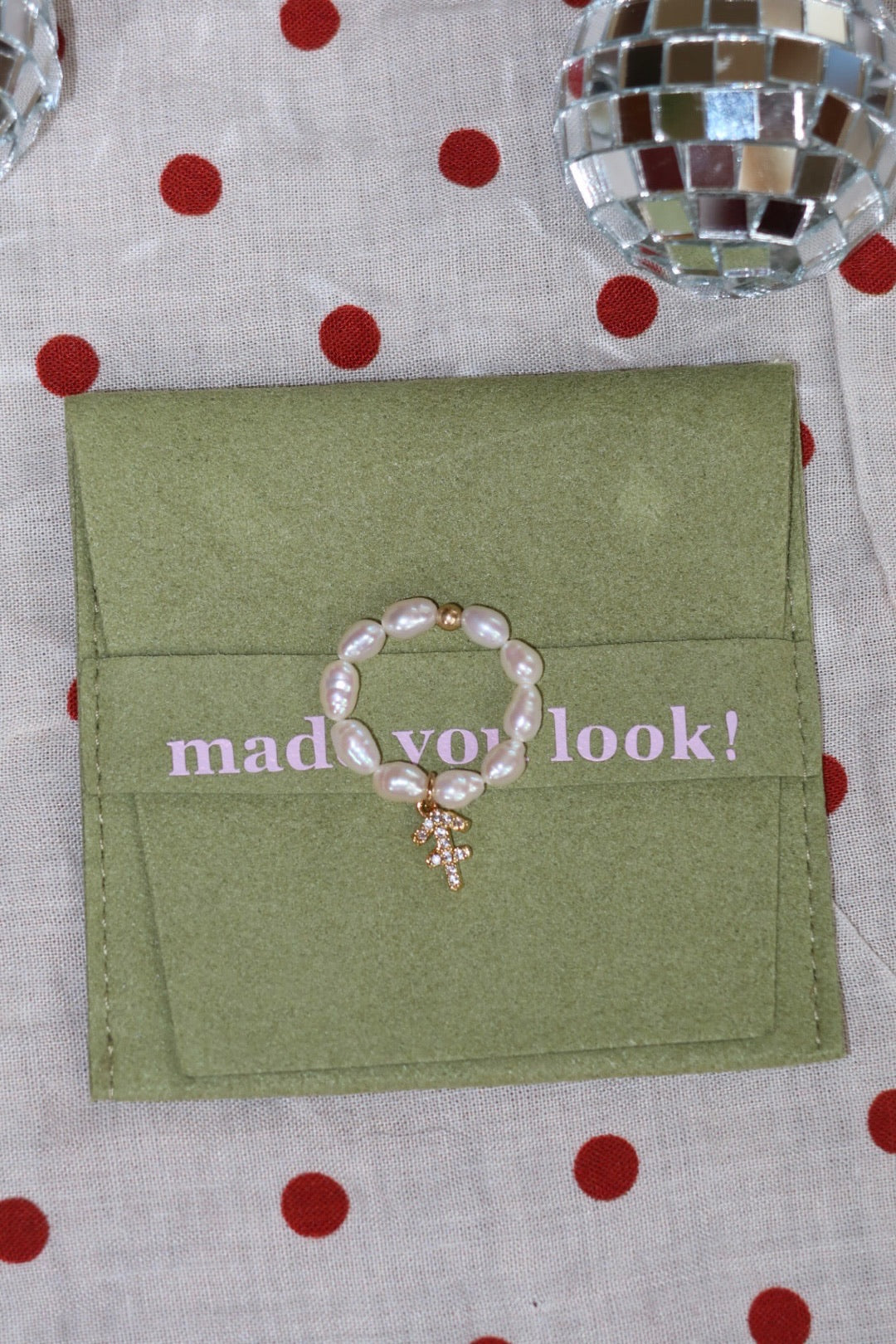 Zodiac pearl charm ring