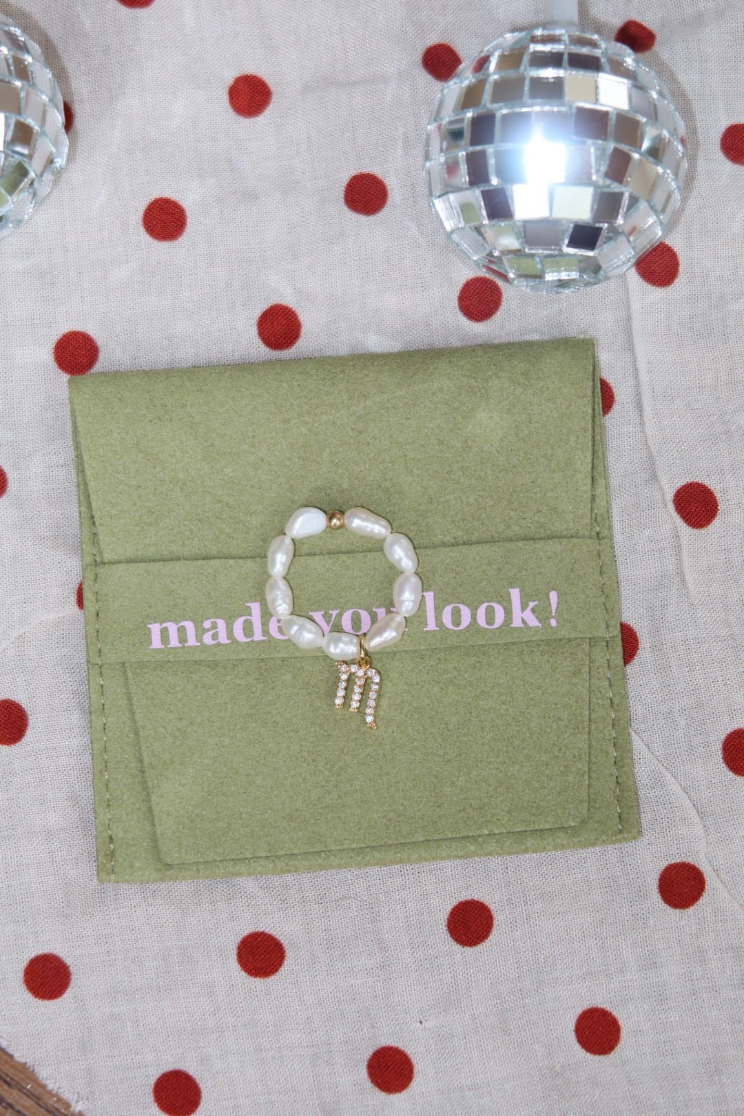Zodiac pearl charm ring
