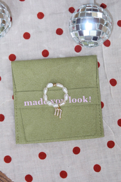 Zodiac pearl charm ring