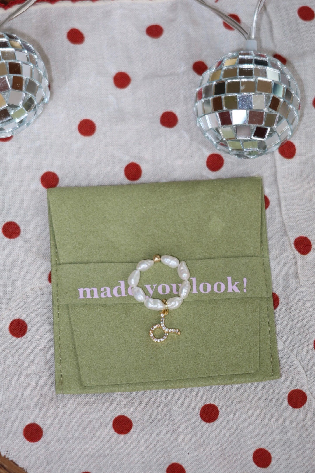 Zodiac pearl charm ring