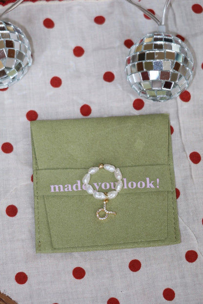 Zodiac pearl charm ring