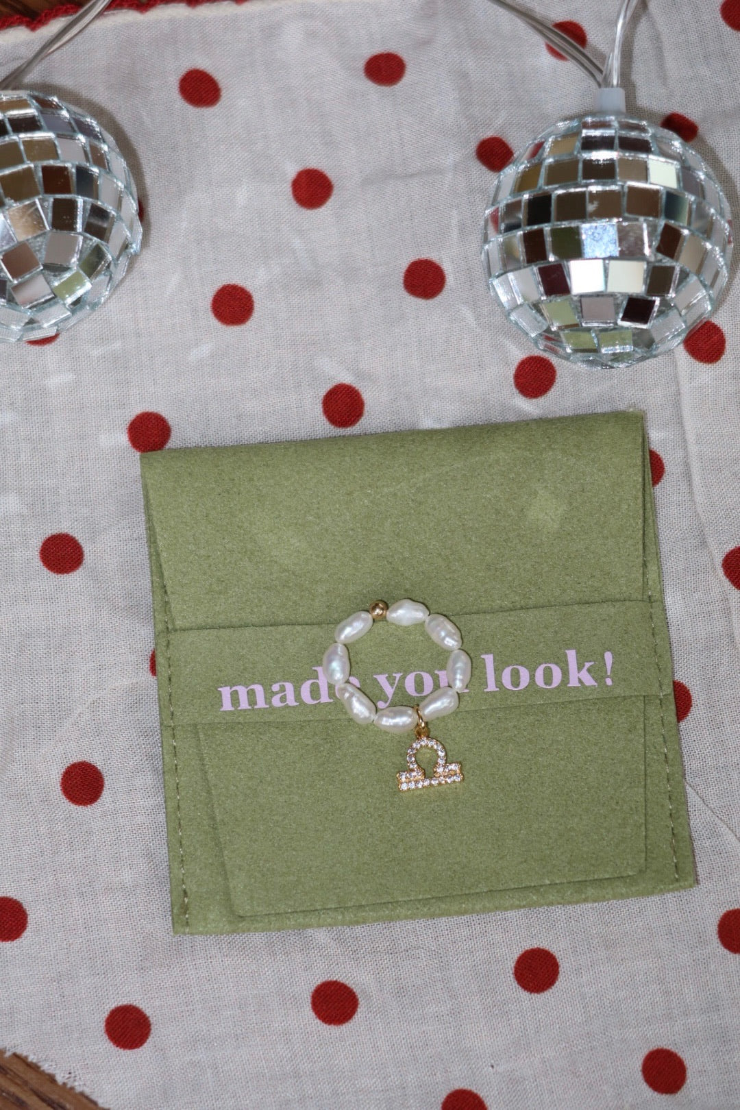Zodiac pearl charm ring