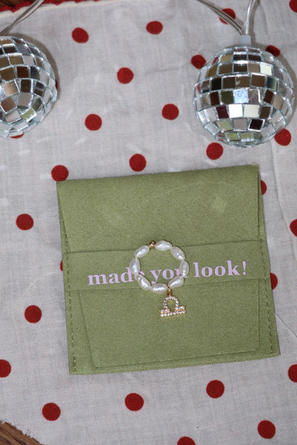 Zodiac pearl charm ring