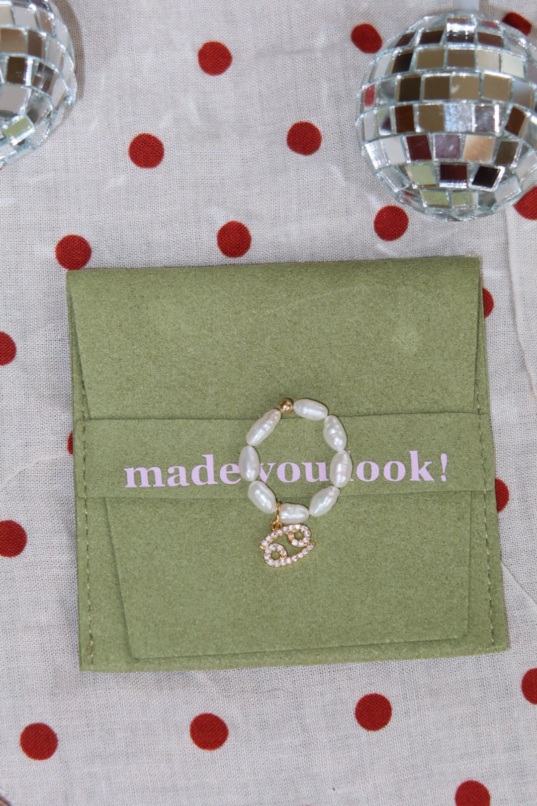 Zodiac pearl charm ring