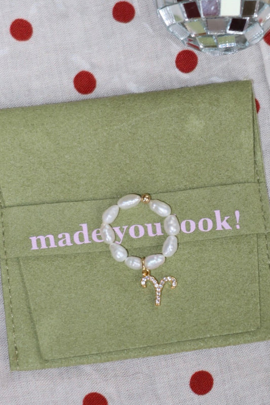 Zodiac pearl charm ring