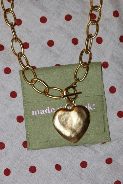 The Nina - Large Heart Pendant Chain Toggle Clasp Necklace