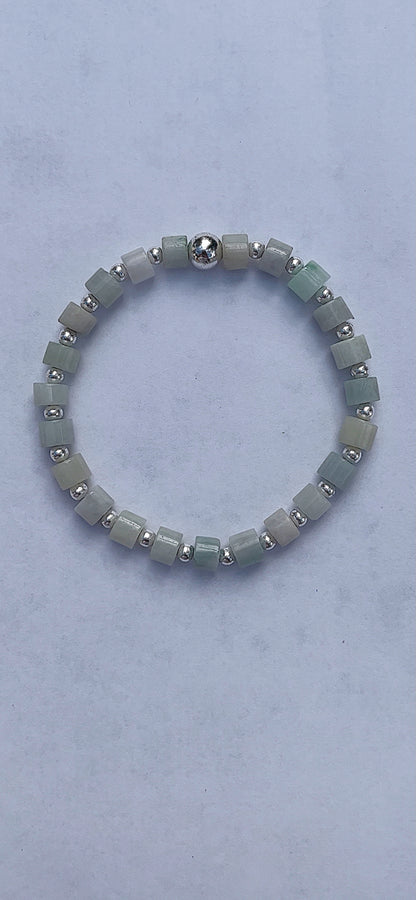 Icy jade and silver hematite