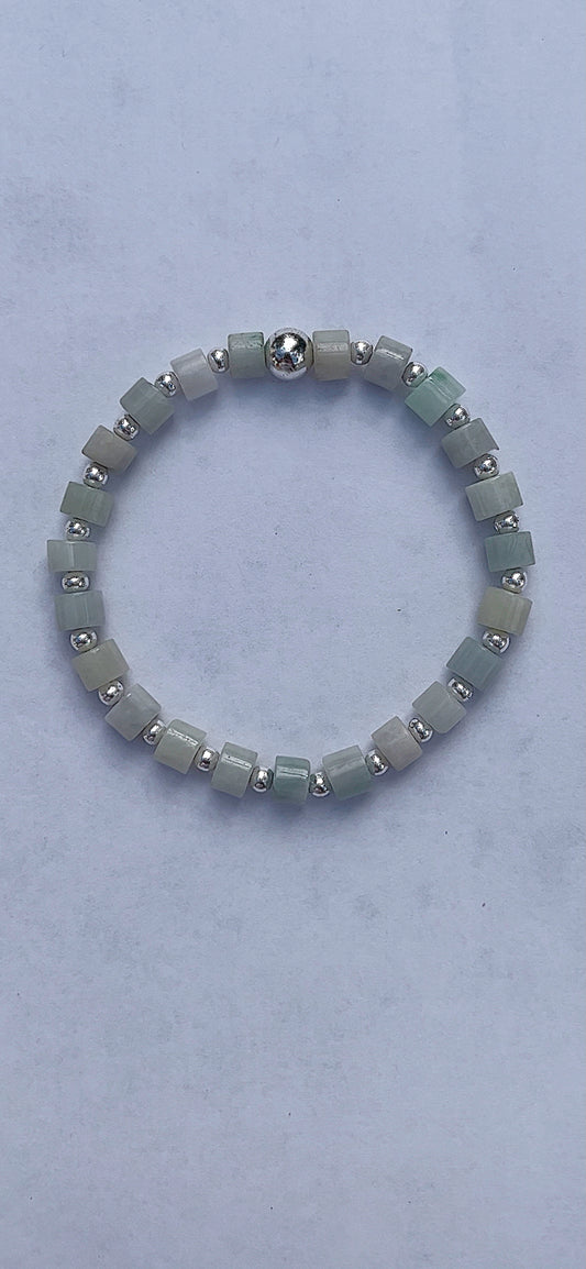 Icy jade and silver hematite