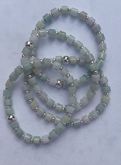 Icy jade and silver hematite